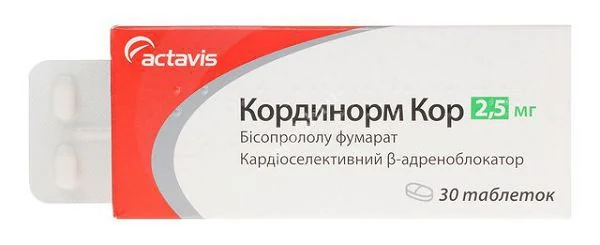КОРДИНОРМ КОР табл. п.п.о. 2.5мг N30 (ТЕВА, ИРЛАНДИЯ)