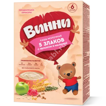 ВИННИ каша мол. 5 злаков 6м+ 200г Яблоко/Малина (Продукты Зауралья, РФ)