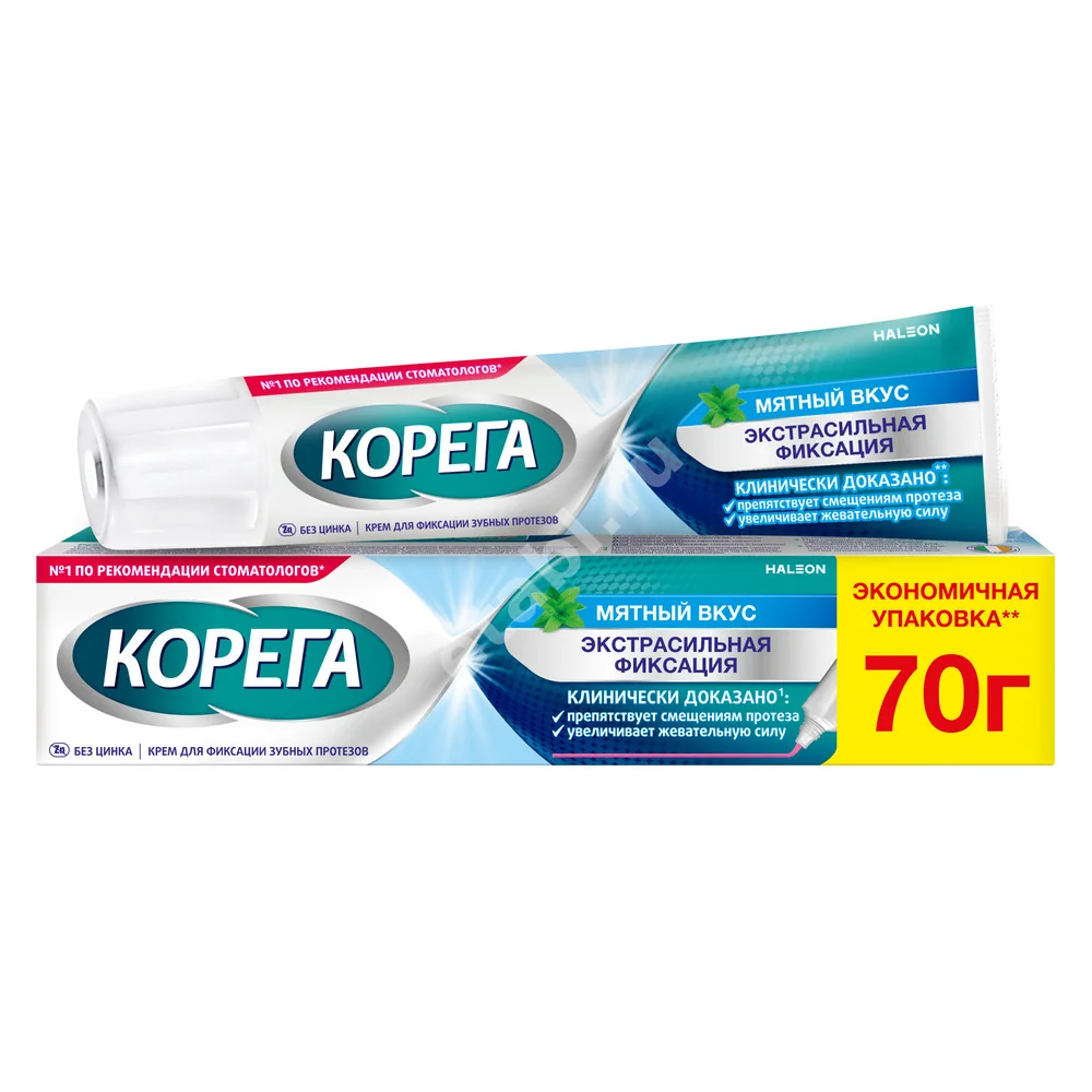 КОРЕГА Extra Strong крем для зубных протезов 70г Мята (ГЛАКСО СМИТ КЛЯЙН, ИРЛАНДИЯ)