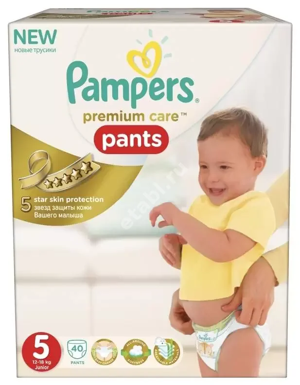 ПАМПЕРС подгузники-трусики Premium Care Pants 12-18кг р.юниор 5 N40 (Проктер энд Гэмбл  ГмбХ, РФ)