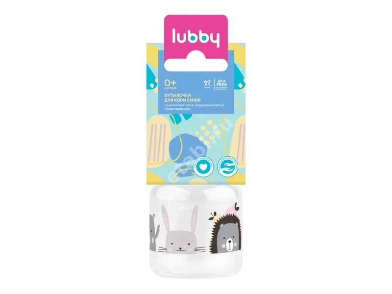ЛАББИ (Lubby) бутылочка пласт. 60мл силик соска скошен/медл поток 0м+ 16588 (Йеловкэр, ТАИЛАНД)