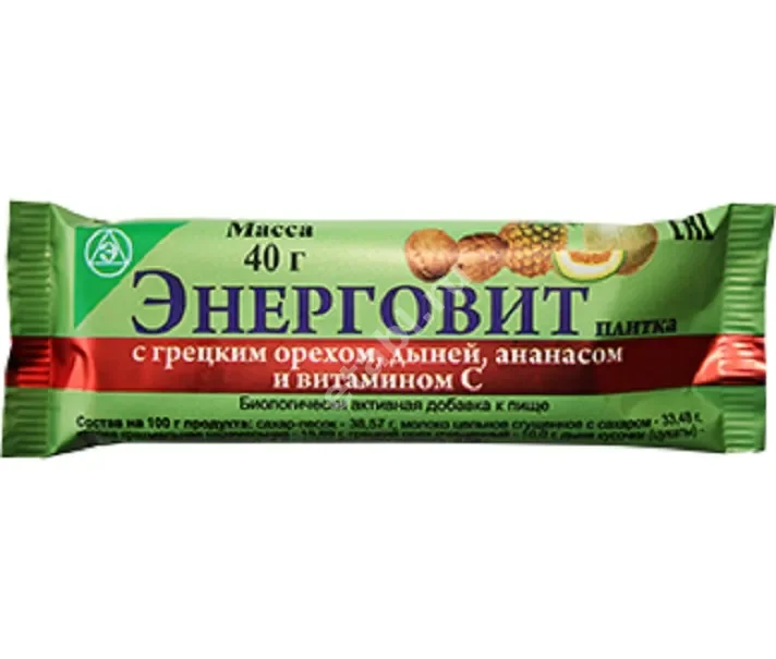 ЭНЕРГОВИТ плитка 40г N1 Грецкий орех/Дыня/Ананас (Экзон, РФ)