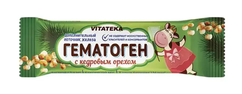 ГЕМАТОГЕН Витатека Кедровый орех плитка 40г N1 (Фарм-Про, РФ)