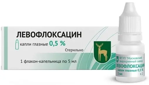 ЛЕВОФЛОКСАЦИН капли глазн. (фл.) 0.5% - 5мл N1 (Московский эндокринный завод ФГУП, РФ)