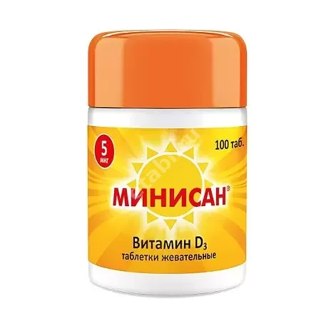 ВИТАМИН Д3 Минисан табл. жев. 200МЕ - 0.12г N100 (Ою Верман Аб, ФИНЛЯНДИЯ)