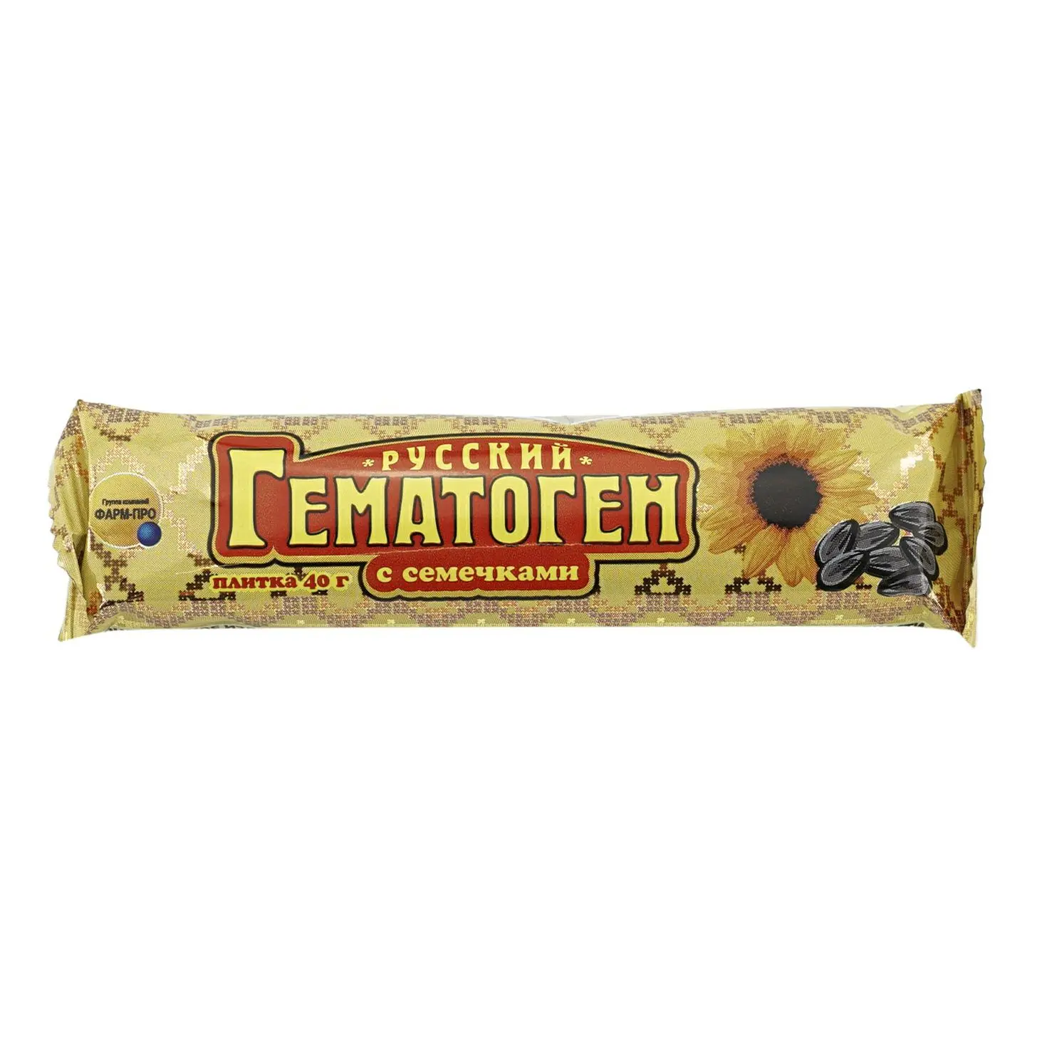 ГЕМАТОГЕН Русский 40г с семечками (Фарм-Про, РФ)