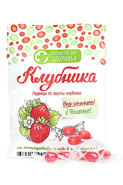 ЛАКОМСТВА ДЛЯ ЗДОРОВЬЯ леденцы на изомальте 50г Клубника (Малвикъ, РФ)