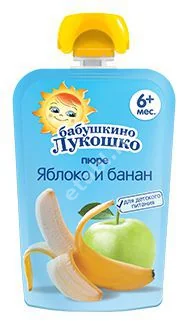 БАБУШКИНО ЛУКОШКО пюре фруктовое 6м+ 90г Яблоко/Банан (Фаустово, РФ)