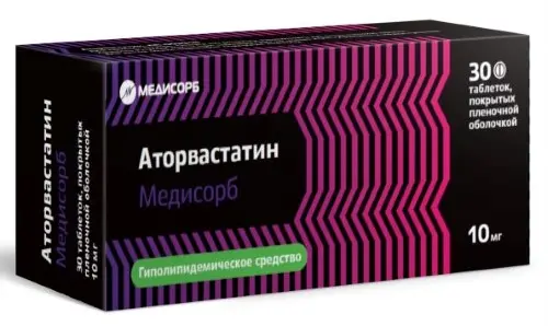 АТОРВАСТАТИН табл. п.п.о. 10мг N30 (МЕДИСОРБ, РФ)