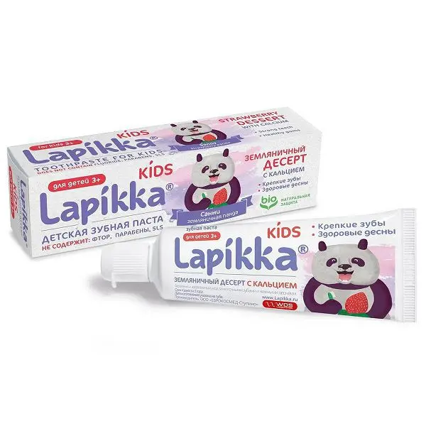 ЛАПИККА (LAPIKKA) Kids зубная паста Земляничный десерт с кальцием 3+ 45г (ДИАРСИ (R.O.C.S.), РФ)