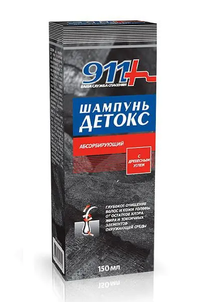 911 Детокс шампунь абсорбирующий Древесный уголь 150мл (ТВИНС ТЭК, РФ)