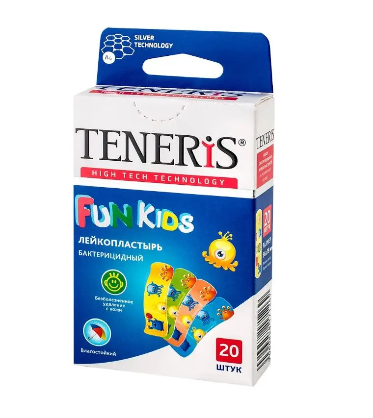 ПЛАСТЫРЬ бактерицид. Тенерис Fun Kids с серебром полимер с рис. N20 (ФармЛайн, РФ)
