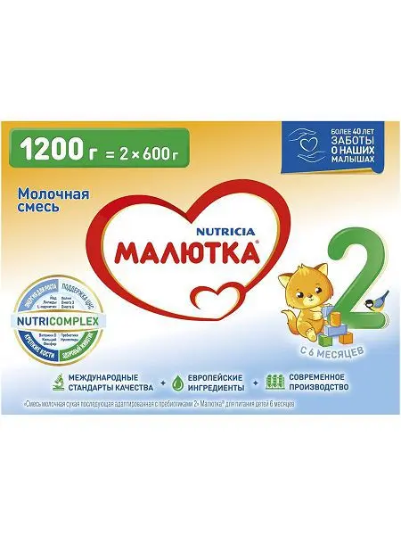 МАЛЮТКА смесь сухая молочная 2 6-12м 1.2кг (ИСТРА-НУТРИЦИЯ, РФ)