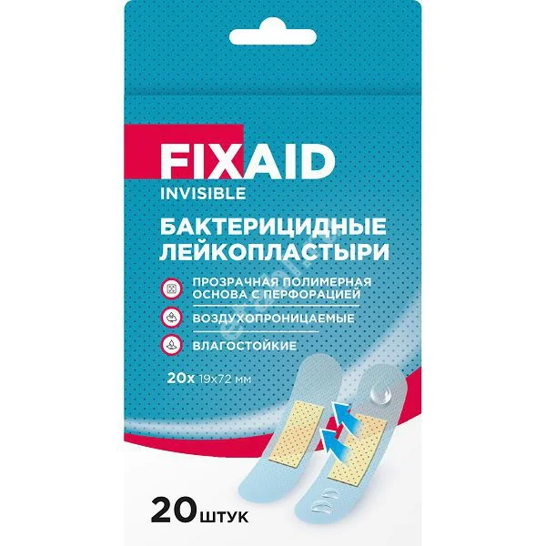 ПЛАСТЫРЬ бактерицид. Фиксэйд инвизибл полимер прозр. 1.9х7.2см N20 (Чангжоу Хуалиань Хэлс Дрессинг, КИТАЙ)