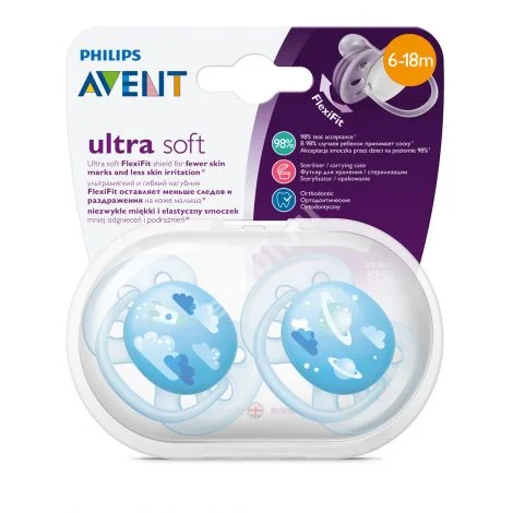 АВЕНТ (Avent) пустышка силик. Ultrasoft 6-18м SCF222/22 голуб (ФИЛИПС  ЭЛЕКТРОНИКС, ВЕЛИКОБРИТАНИЯ)