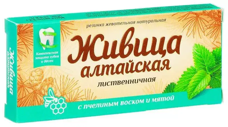 ЖИВИЦА АЛТАЙСКАЯ резинка жев. лиственничная N4 Пчелиный воск/Мята (Алтайский Нектар, РФ)