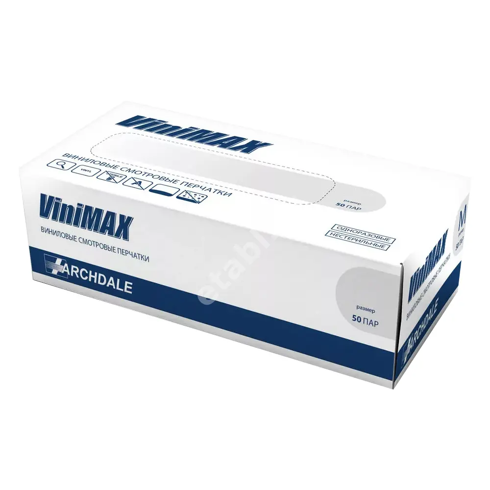 ПЕРЧАТКИ МЕДИЦИНСКИЕ нестер. винил. р.M (50пар) N100 (Ардейл-Импэкс, РФ)
