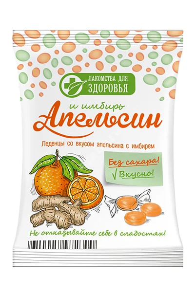 ЛАКОМСТВА ДЛЯ ЗДОРОВЬЯ леденцы на изомальте 50г Апельсин/Имбирь (Малвикъ, РФ)