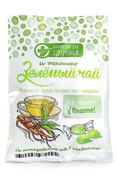 ЛАКОМСТВА ДЛЯ ЗДОРОВЬЯ леденцы на изомальте 50г Зеленый чай/Женьшень (Малвикъ, РФ)