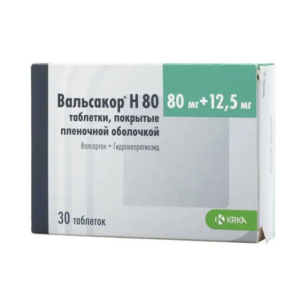 ВАЛЬСАКОР Н табл. п.п.о. 80мг+12.5мг N30 (КРКА, РФ/СЛОВЕНИЯ)