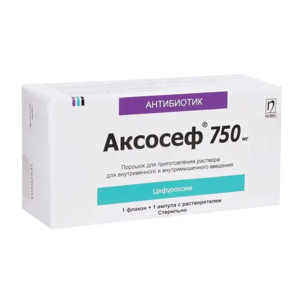 АКСОСЕФ пор. д/р-ра для в/в и в/м введ. (фл.) 750мг N1 (НОБЕЛ, ТУРЦИЯ)