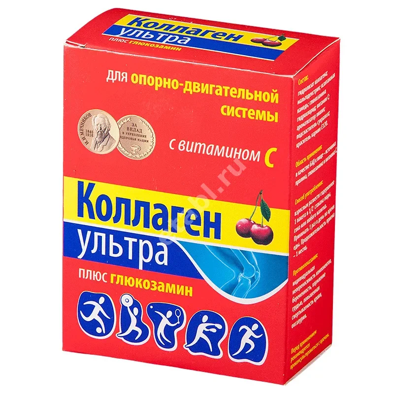 КОЛЛАГЕН УЛЬТРА Плюс глюкозамин пор. (пак.) 8г N7 Вишня (Алина Фарма, РФ)