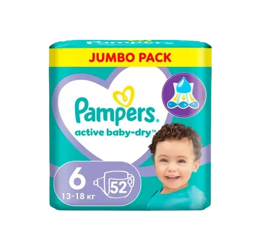 ПАМПЕРС подгузники детские Active Baby-Dry 13-18кг р.экстра лардж N52 (ПРОКТЕР & ГЕМБЛ , РФ)