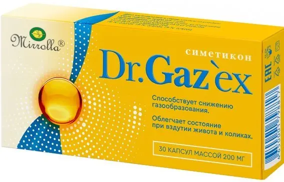 СИМЕТИКОН Dr.Gaz'ex капс. 0.2г N30 (МИРРОЛЛА, РФ)