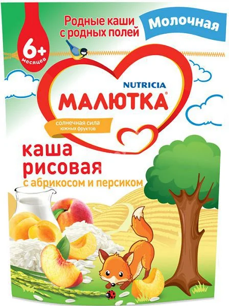 МАЛЮТКА каша мол. рис 1 0-6м 220г Абрикос/Персик (ИСТРА-НУТРИЦИЯ, РФ)