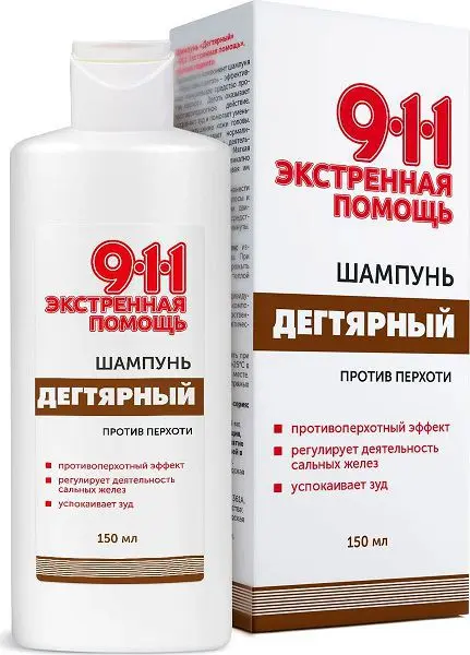 911 ЭКСТРЕННАЯ ПОМОЩЬ Дегтярный шампунь от перхоти 150мл (МИРРОЛЛА, РФ)