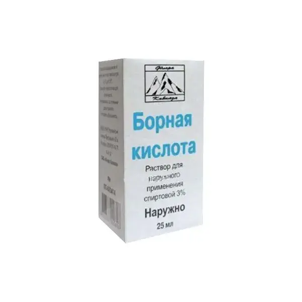 БОРНАЯ КИСЛОТА р-р д/местн. прим. (спирт.) (фл.) 3% - 25мл N1 (Флора Кавказа, РФ)