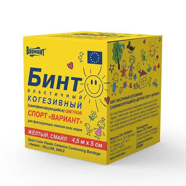БИНТ КОГЕЗИВНЫЙ Самофиксирующийся 5х450см желт Спорт смайл (Превис, ИТАЛИЯ)