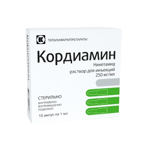 КОРДИАМИН р-р д/ин. (амп.) 25% - 1мл N10 (ФГБУ Российский кардиологический НПК Минздрава России - ЭПМБП, РФ)