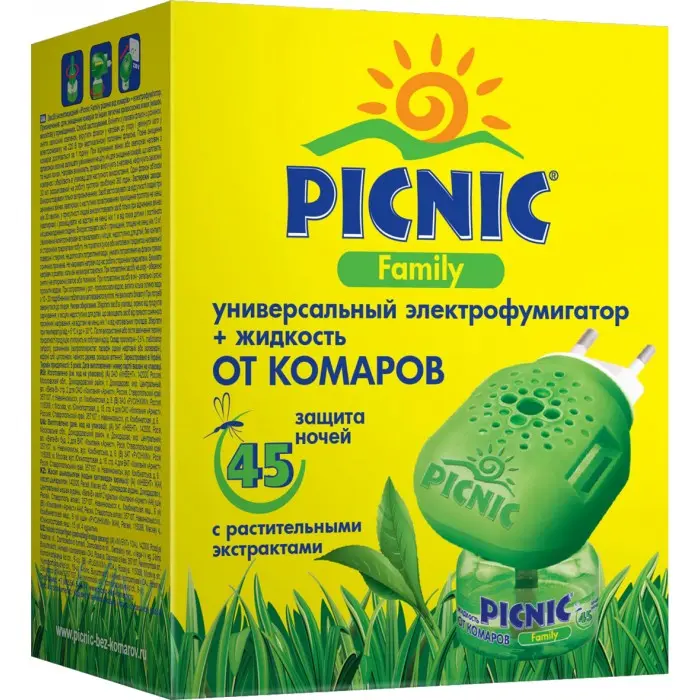 ПИКНИК Family набор от комаров (фумигатор+жидкость 45 ночей) (Аэрозоль Новомосковск, РФ)