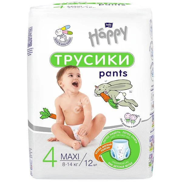 БЕЛЛА ХЕППИ подгузники-трусики 8-14кг р.макси 4 N12 (БЕЛЛА, РФ)