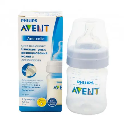 АВЕНТ (Avent) бутылочка пласт. 125мл силик соска скошен/медл поток Anti-Colic 0м+ SCF810/17 (ФИЛИПС  ЭЛЕКТРОНИКС, ИНДОНЕЗИЯ/ВЕЛИКОБРИТАНИЯ)