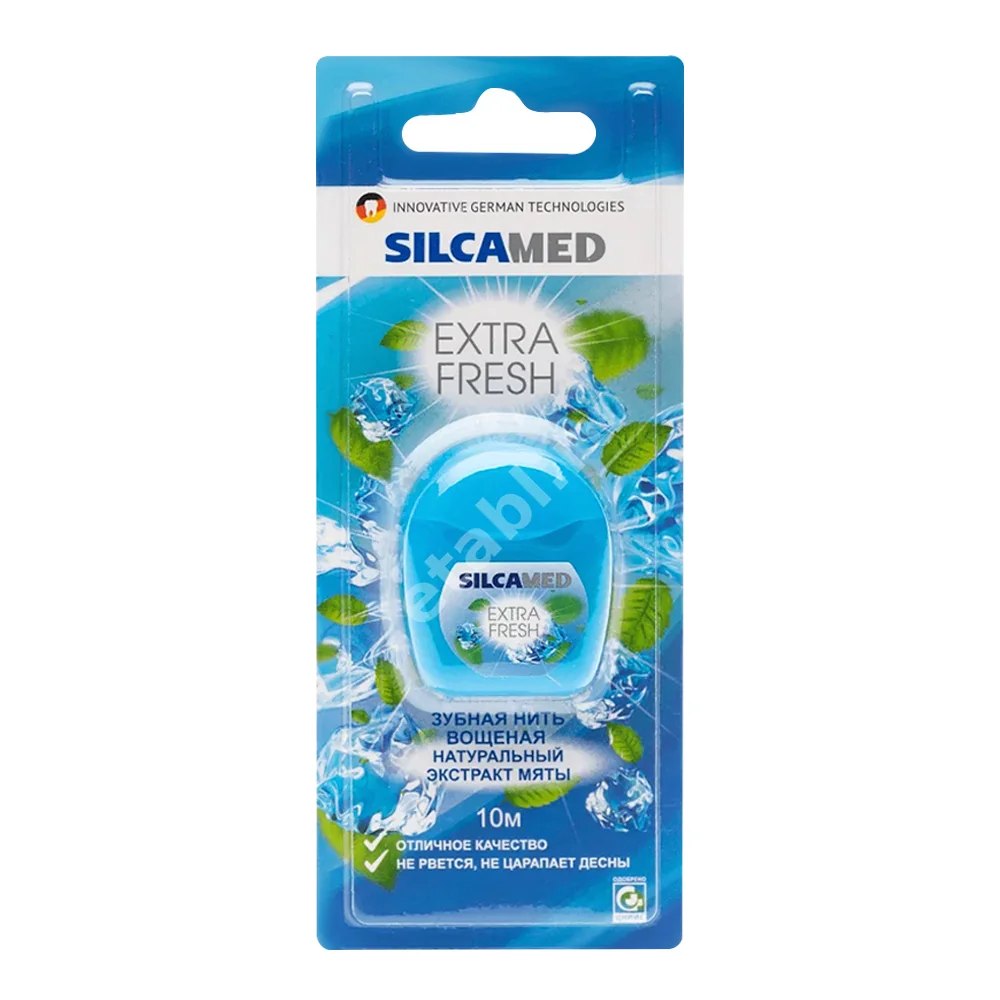 СИЛКА МЕД зубная нить Extra Fresh вощеная 10м Экстракт мяты (Дентал-Косметик-Рус, РФ)