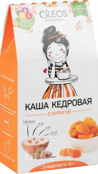 ОЛЕОС каша кедровая (пак.) 40г N5 Курага (Олеос, РФ)