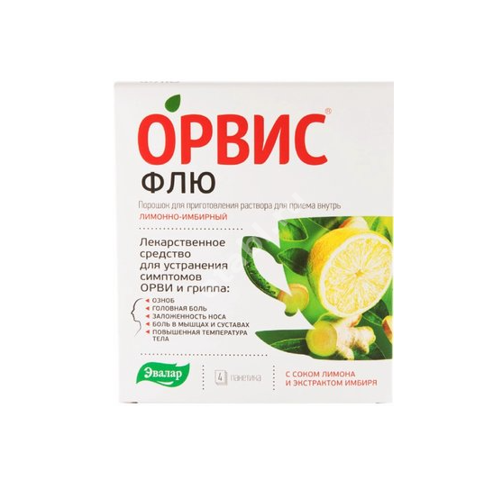 ОРВИС ФЛЮ пор. д/р-ра внутр. (пак.) N4 Лимон/Имбирь (ЭВАЛАР, РФ)
