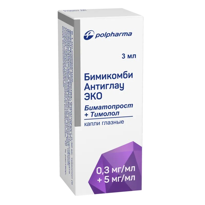 БИМИКОМБИ АНТИГЛАУ ЭКО капли глазн. (фл.) 0.3мг/мл+5мг/мл - 3мл N1 (АКРИХИН, ПОЛЬША)