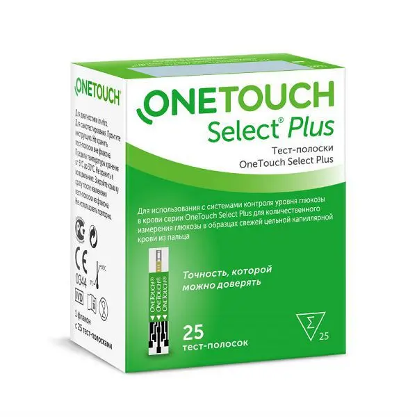 ТЕСТ-ПОЛОСКИ к глюкометру One Touch (Ван Тач) Select Plus N25 (ДЖНС&ДЖНС (ДИАБЕТ), РФ/ШВЕЙЦАРИЯ)