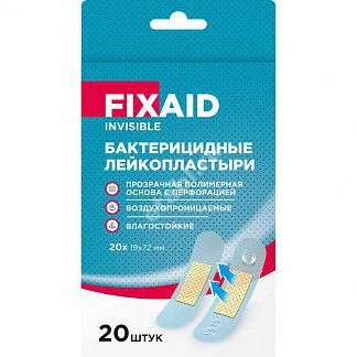 ПЛАСТЫРЬ бактерицид. Фиксэйд инвизибл полимер прозр. 1.9х7.2см N20 (Фармапласт, ЕГИПЕТ)