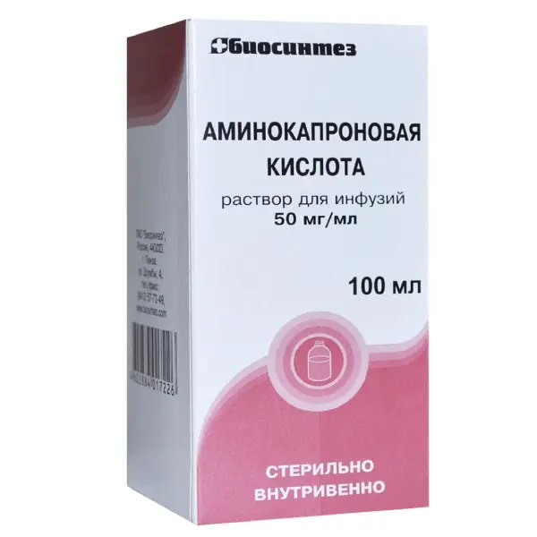 АМИНОКАПРОНОВАЯ КИСЛОТА р-р д/инф. (фл.) 5% - 100мл N1 (Биосинтез, РФ)