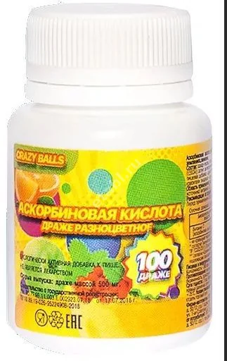 АСКОРБИНОВАЯ КИСЛОТА драже (банк.) 0.25г N100 (Сесана, РФ)