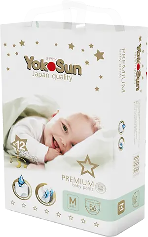ЙОКОСАН (YOKOSUN) ПРЕМИУМ подгузники-трусики 6-10кг р.M N56 (Куанжоу Сеньор Трейдинг, КИТАЙ)