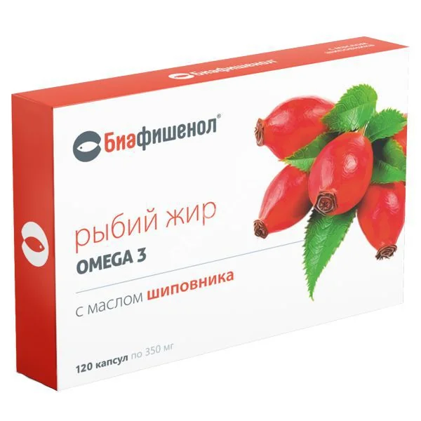 РЫБИЙ ЖИР Омега-3 Биафишенол Масло шиповника капс. 0.35г N180 (Биофарм, РФ)