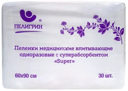 ПЕЛИГРИН Super пеленки впитывающие Cуперабсорбент 60х90см N30 (Пелигрин Матен, РФ)