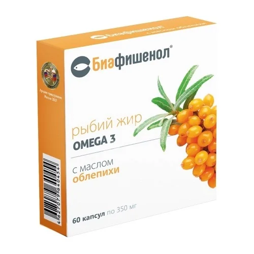 РЫБИЙ ЖИР Омега-3 Биафишенол Масло облепихи капс. 0.35г N60 (Биофарм, РФ)