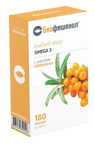 РЫБИЙ ЖИР Омега-3 Биафишенол Масло облепихи капс. 0.35г N180 (Биофарм, РФ)