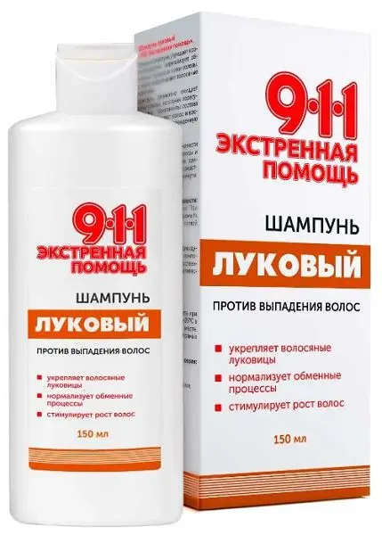 911 ЭКСТРЕННАЯ ПОМОЩЬ Луковый шампунь от выпадения Репейное масло 150мл (МИРРОЛЛА, РФ)